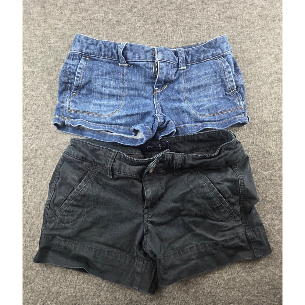Aeropostale American Eagle Shorts Women 00 Blue Black Denim Stretch Lot of 2